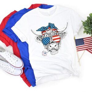 Oh My Stars Cow Shirt, Highland Cow shirt, Highland Cow With 4th July Shirt
